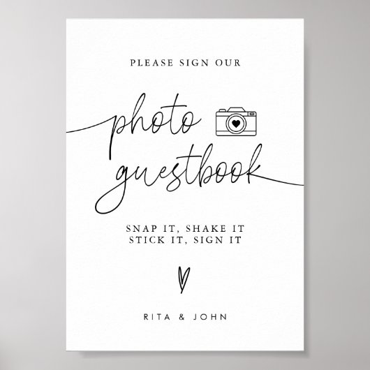 Moderne minimalistische bruiloft foto Gastenboek t Poster (Voorkant)