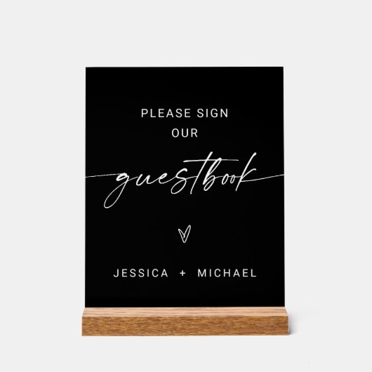 Moderne minimalistische bruiloft gastenboek acryl  acryl bord (Voorkant)