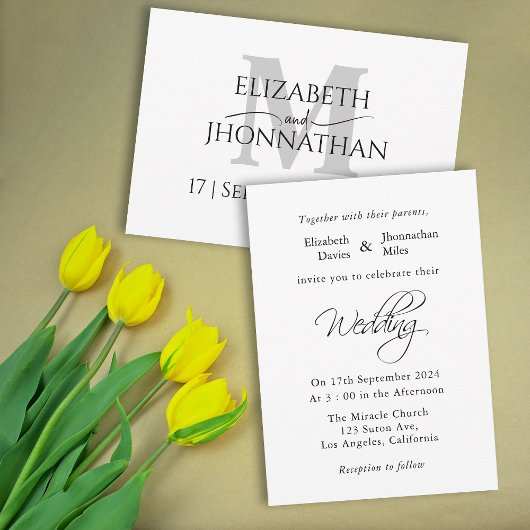 Moderne minimalistische bruiloft grijs monogram kaart