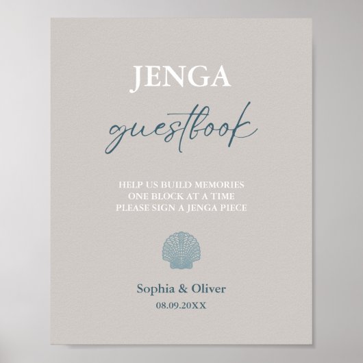 Moderne minimalistische bruiloft Jenga Gastenboek Poster (Voorkant)