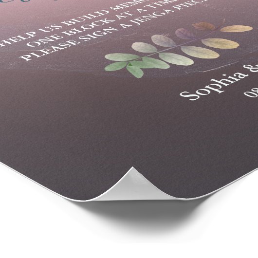 Moderne minimalistische bruiloft Jenga Gastenboek Poster (Hoek)