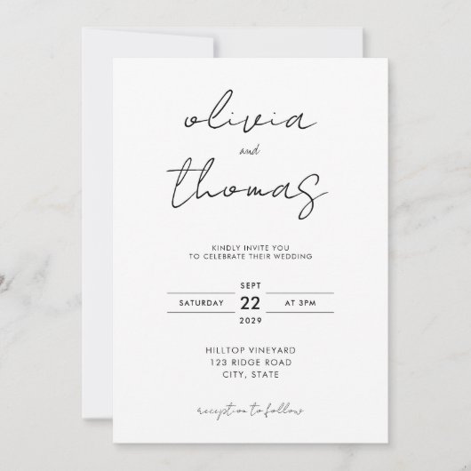 Moderne minimalistische bruiloft kaart (Voorkant)