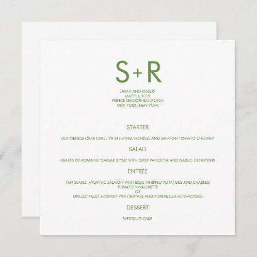 Moderne minimalistische bruiloft menu Kaart (Voorkant / Achterkant)