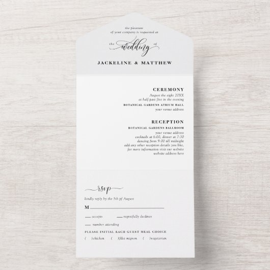Moderne minimalistische bruiloft met geperforeerde all in one uitnodiging (Binnen)