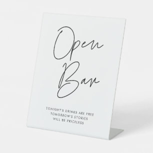 Moderne minimalistische bruiloft Open Bar Reclamebord Met Voetstuk