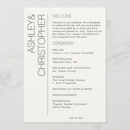 Moderne minimalistische bruiloft programma (Voorkant)