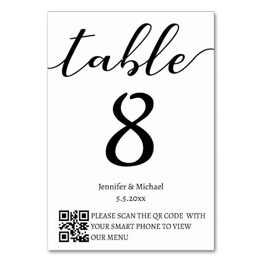 Moderne minimalistische bruiloft QR code menu en Kaart (Voorkant)