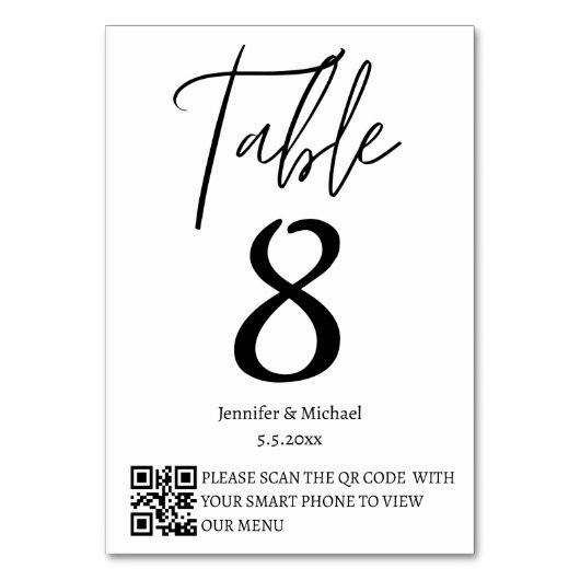 Moderne minimalistische bruiloft QR code menu & Kaart (Voorkant)