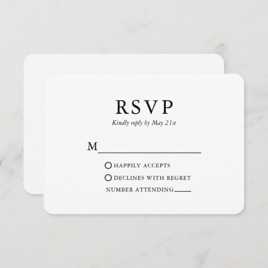 Moderne minimalistische bruiloft RSVP kaartje (Voorkant / Achterkant)