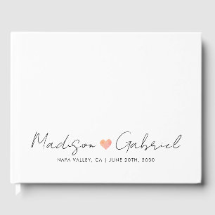 Moderne minimalistische bruiloft script hart gastenboek