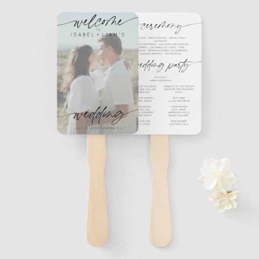 Moderne minimalistische bruiloft welkom | Witte fo Handwaaier (Voorkant en achterkant)