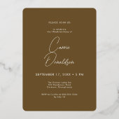 Moderne Minimalistische Bruine Foto Vijftigste Ver Folie Uitnodiging (Achterkant)