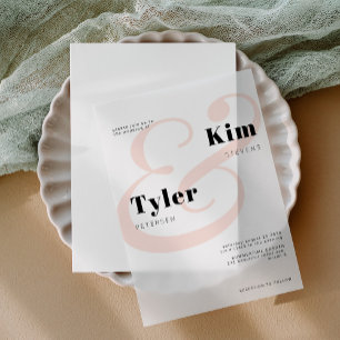 Moderne minimalistische brutale typografie bruilof vellum uitnodigingen