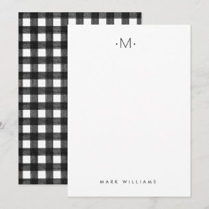 Moderne minimalistische Buffalo Plaid Monogram & N Notitiekaartje