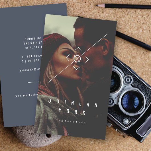 Moderne, minimalistische camera focusfotograaf visitekaartje