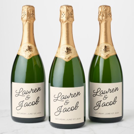 Moderne minimalistische champagne bruiloft sparkling wijnetiket (Flessen)