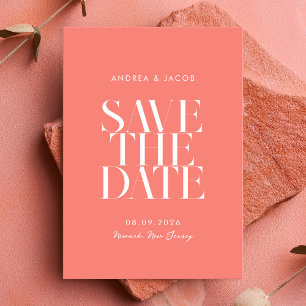 Moderne minimalistische Coral Pink Chic bruiloft Save The Date