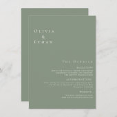 Moderne minimalistische details over groene bruilo informatiekaartje (Voorkant / Achterkant)