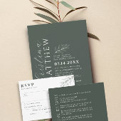 Moderne minimalistische donkergroene bruiloft kaart