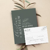 Moderne minimalistische donkergroene bruiloft kaart