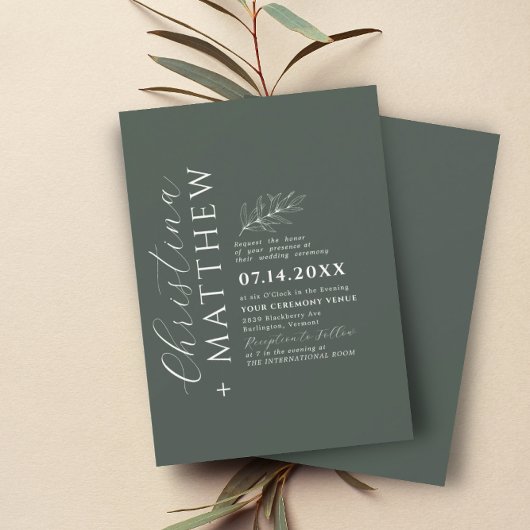 Moderne minimalistische donkergroene bruiloft kaart