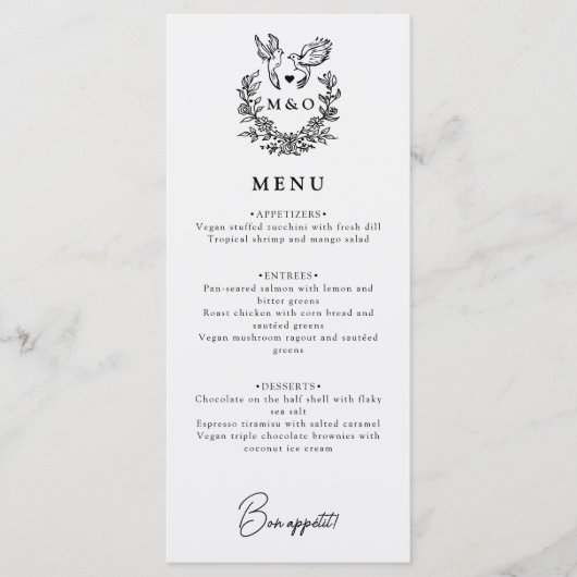 Moderne minimalistische duiven Elegant Script Wedd Menu (Voorkant)