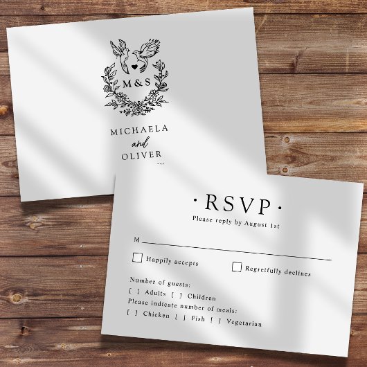 Moderne minimalistische duiven Elegant Script Wedd RSVP Kaartje