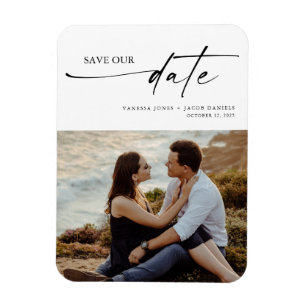 Moderne Minimalistische Dunne Script Trouwfoto Sav Magneet