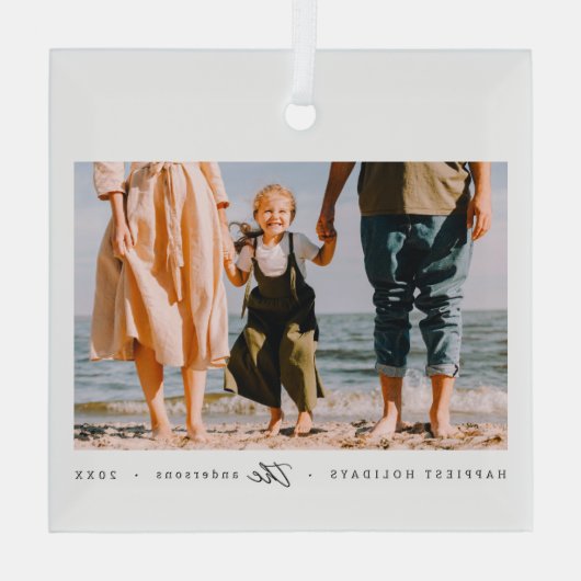 Moderne minimalistische eenvoudige aangepaste fami glas ornament (Achterkant)