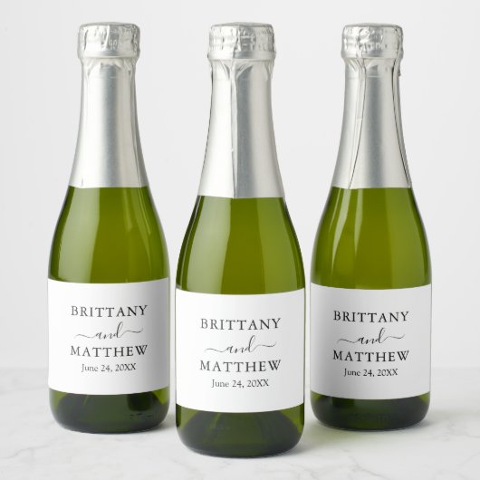 Moderne minimalistische eenvoudige bruiloft mini sparkling wijnetiket (Flessen)