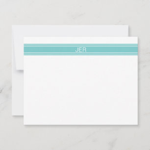 Moderne Minimalistische Eenvoudige Monogram Teal Notitiekaartje