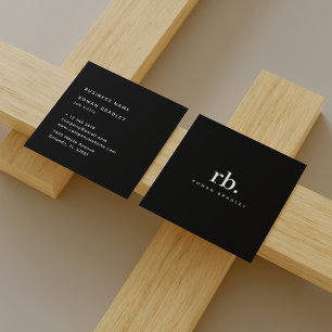 Moderne Minimalistische Eenvoudige Monogram Zwart Vierkante Visitekaartje