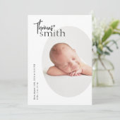 Moderne Minimalistische Eenvoudige Ovale Foto Baby Aankondiging (Staand voorkant)