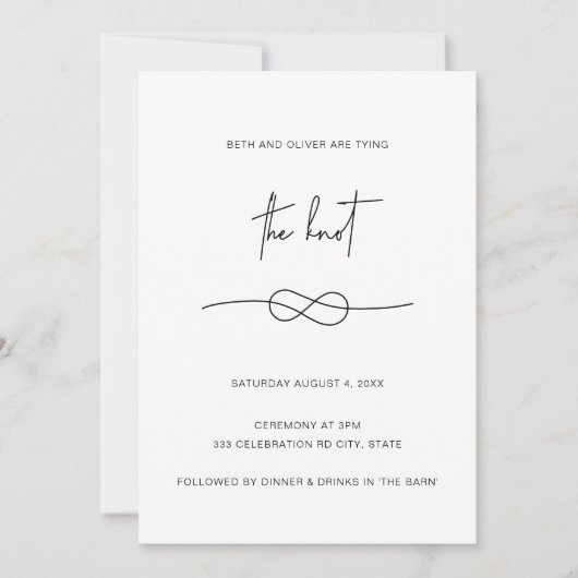 Moderne minimalistische eenvoudige zwarte knoop-ui save the date (Voorkant)