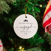 Moderne minimalistische eerste verloofde kerst keramisch ornament