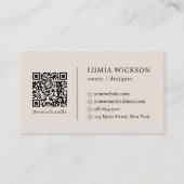 Moderne minimalistische elegante Beige QR-code Visitekaartje (Achterkant)