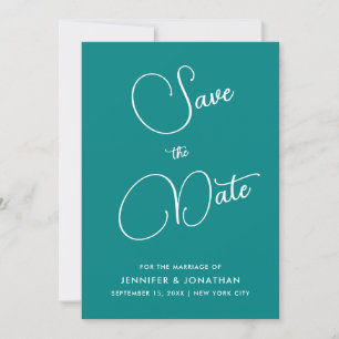 Moderne Minimalistische Elegante Kalligrafie Teal Save The Date