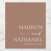 Moderne minimalistische elegante Mocha Mousse brui Wijn Etiket (Enkel label)