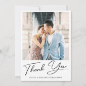Moderne minimalistische elegante script foto bruil bedankkaart (Voorkant)