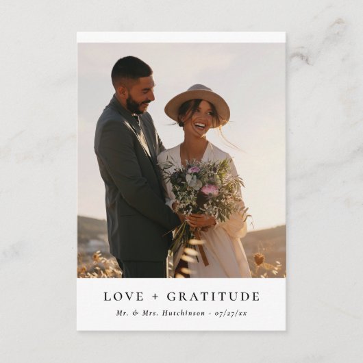 Moderne minimalistische elegante script foto bruil bedankkaart (Voorkant)