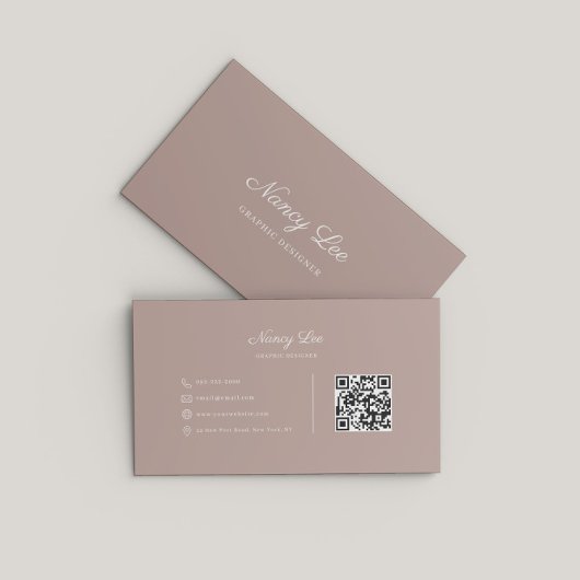 Moderne minimalistische elegante script QR-code Visitekaartje