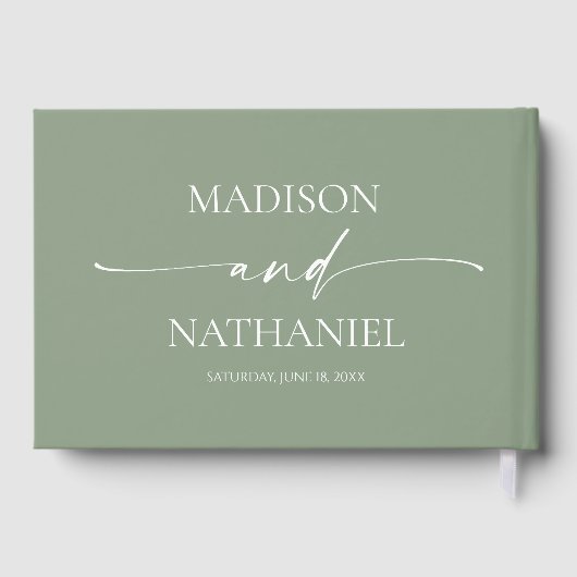 Moderne minimalistische elegante wijze groene brui gastenboek (Achterkant)