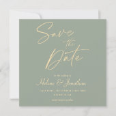 Moderne minimalistische elegante wijze groene brui save the date (Voorkant)