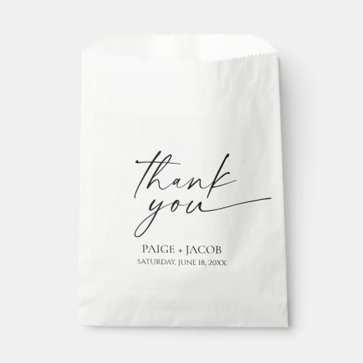 Moderne minimalistische elegante witte zwarte brui bedankzakje (Voorkant)