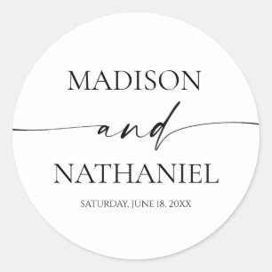 Moderne minimalistische elegante witte zwarte brui ronde sticker