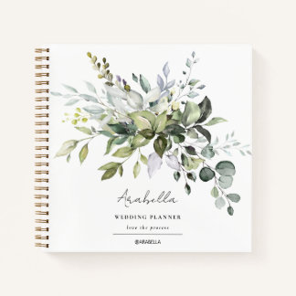 Moderne minimalistische eucalyptus bruiloft planne notitieboek