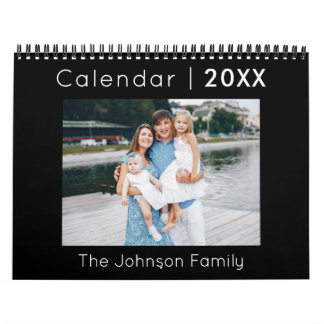 Moderne minimalistische familie fotokalender zwart kalender