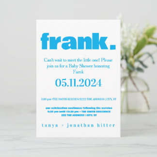Moderne Minimalistische Felblauwe Jongens Baby Sho Kaart