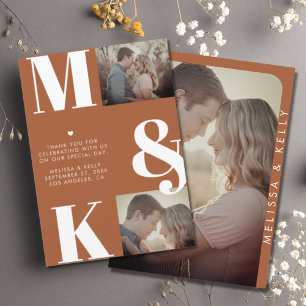 Moderne minimalistische foto bruiloft vet monogram bedankkaart