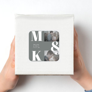Moderne minimalistische foto bruiloft vet monogram vierkante sticker